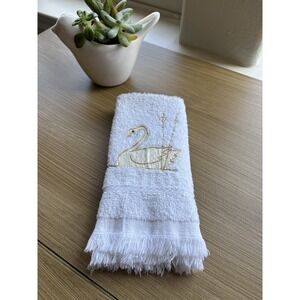 Vintage Royal Terry Swan Crisp White & Gold Fingertip Towel/Washcloth USA EUC